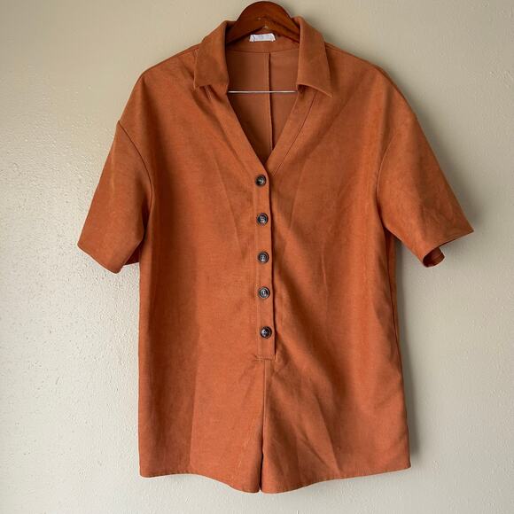 Vestique Orange Short Sleeve Collared Button Down Romper Size Small - Picture 5 of 12